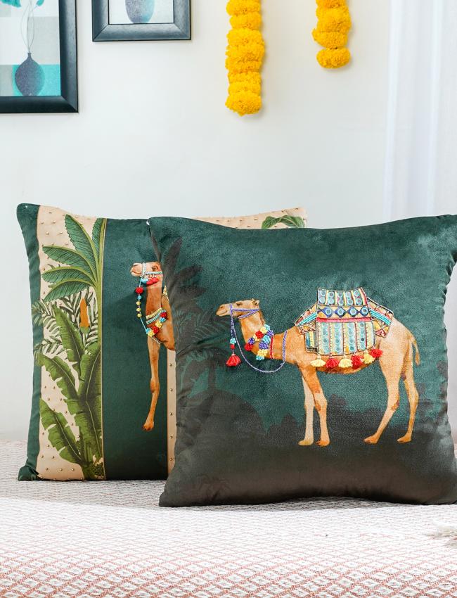 "Royal Opulence" Teal velvet Cushion Cover 16x 16 Inch set of 2