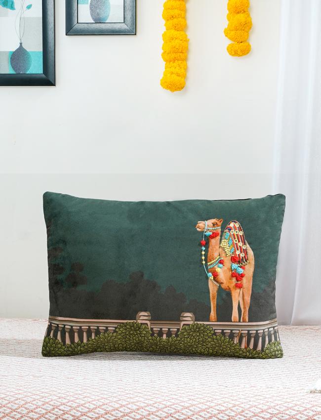 Jharokha camel velvet Cushion Cover 16x 16 Inch set of 2 pcs