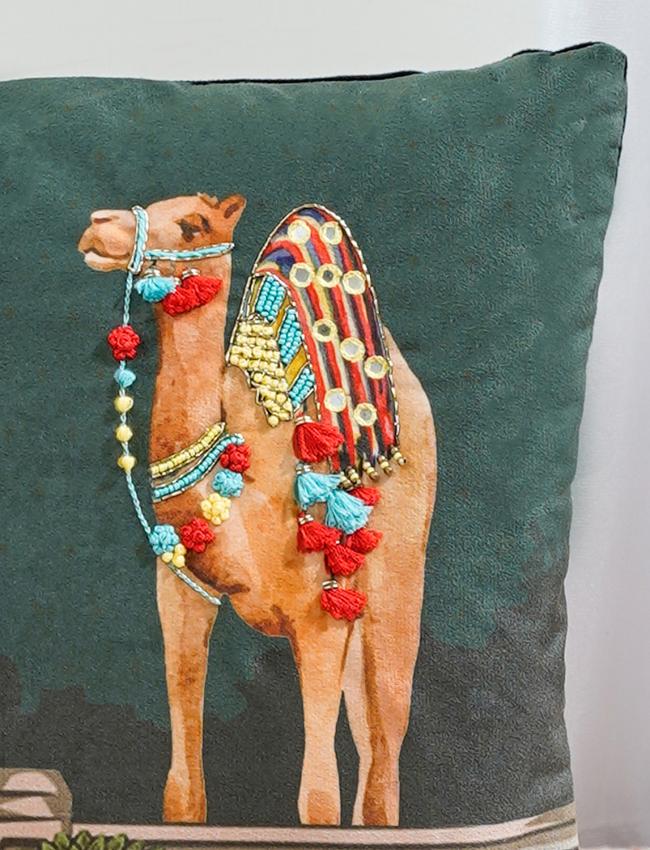 Jharokha camel velvet Cushion Cover 16x 16 Inch set of 2 pcs