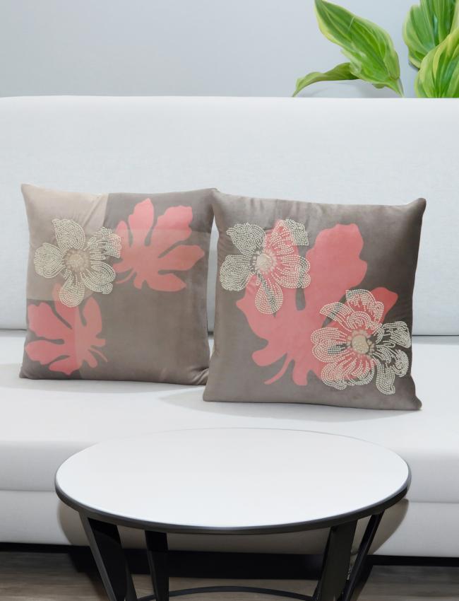 Soft Awakening Grey Velvet Cushion Cover 16x16 Inch Set of 2 pcs