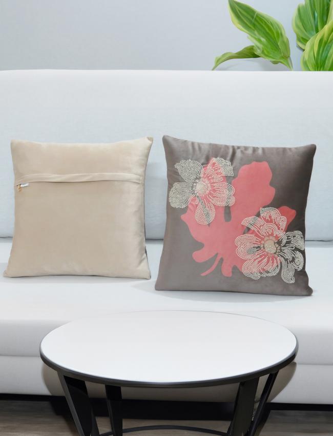 Soft Awakening Grey Velvet Cushion Cover 16x16 Inch Set of 2 pcs
