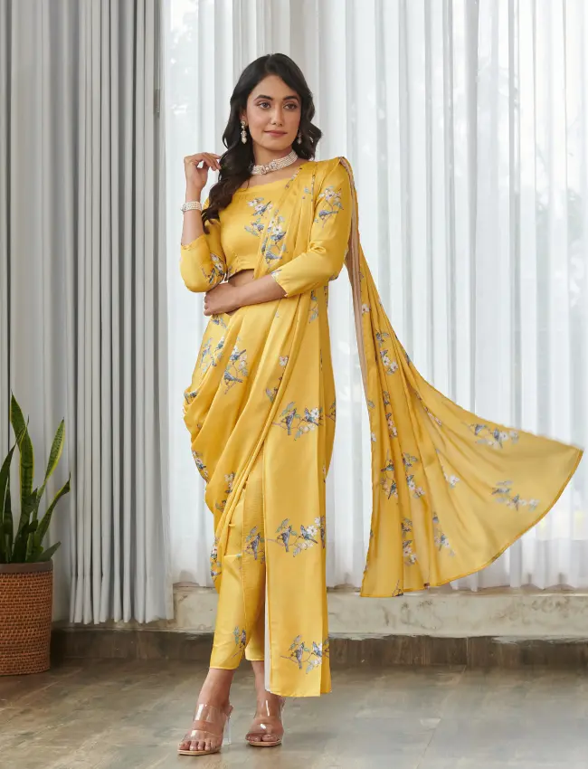 Kesar Yellow Blouse Saree & Dhoti Pants TV_003