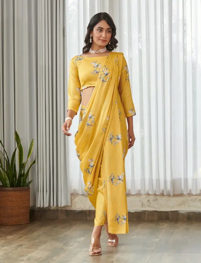 Kesar Yellow Blouse Saree & Dhoti Pants TV_003