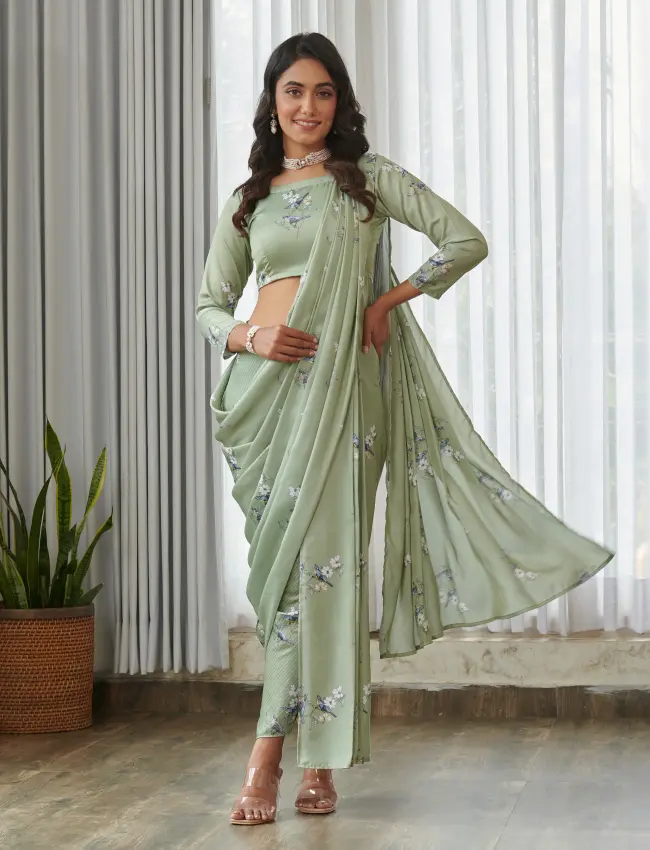 Tulsi Green Blouse Saree & Dhoti Pants TV_004