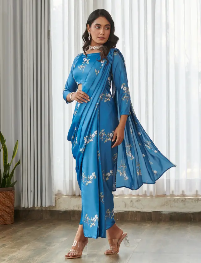 Indra Blue Blouse Saree & Dhoti Pants TV_005