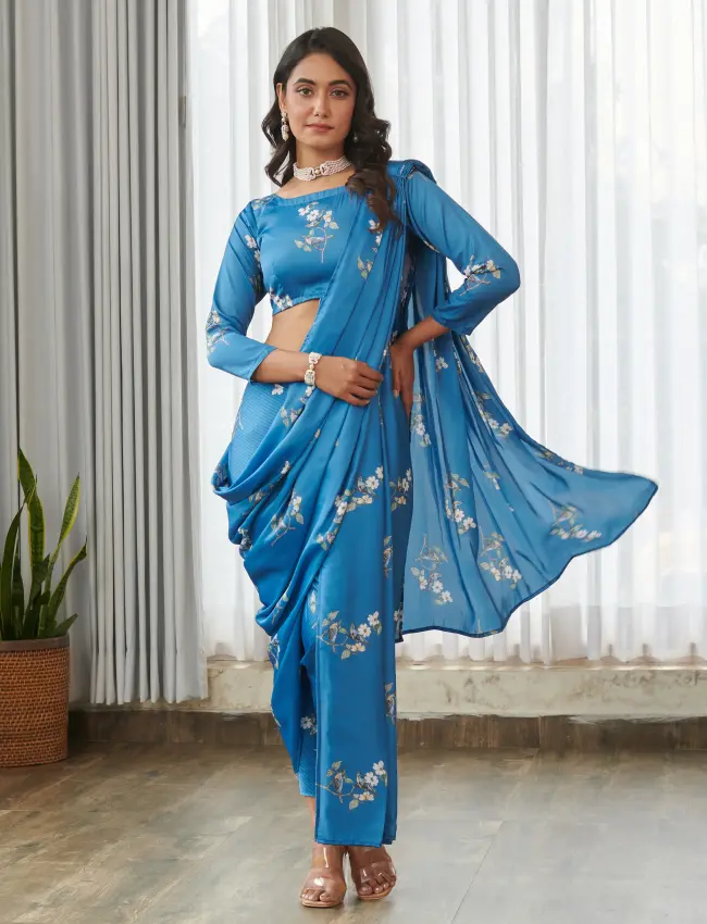 Indra Blue Blouse Saree & Dhoti Pants TV_005