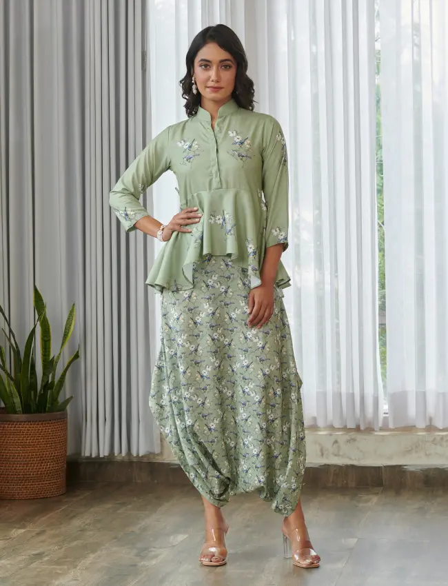 Tulsi Green Peplum Dhoti Jumpsuit TV_014