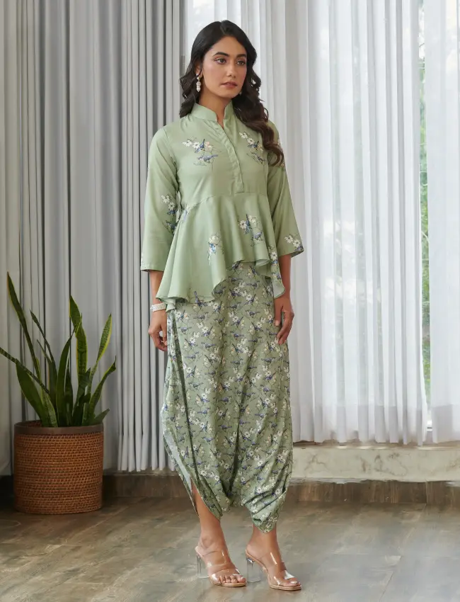 Tulsi Green Peplum Dhoti Jumpsuit TV_014