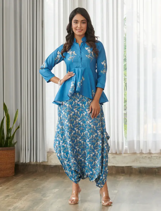 Indra Blue Peplum Dhoti Jumpsuit TV_015