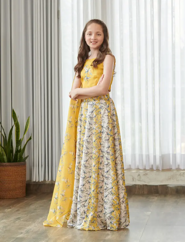 Kesar Yellow Kali Lehenga Kids TV_016
