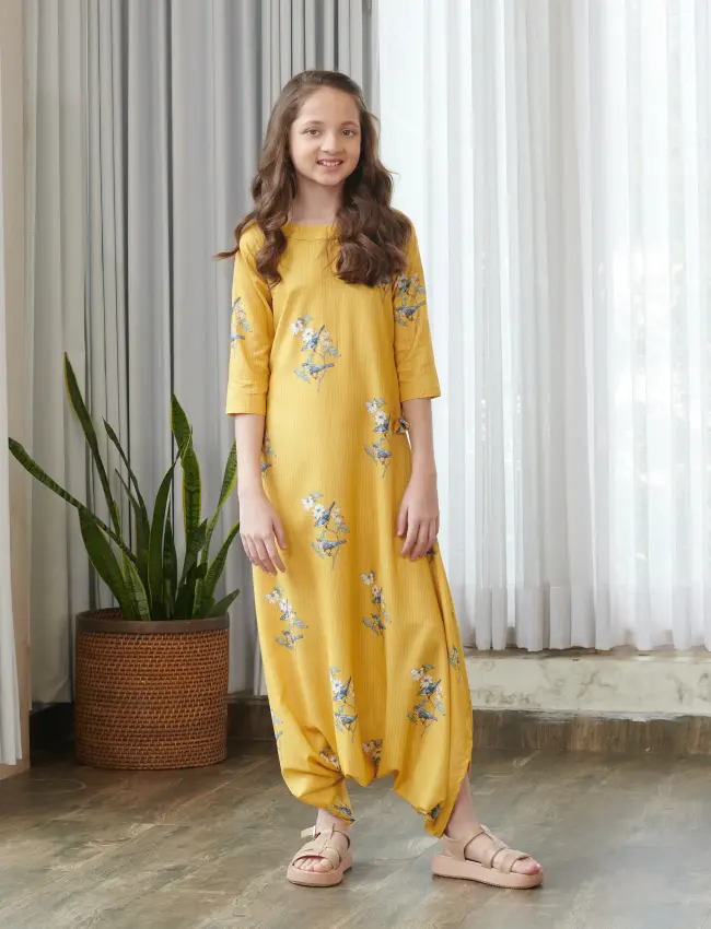 Kesar Yellow Dhoti Jumpsuit Kids TV_020