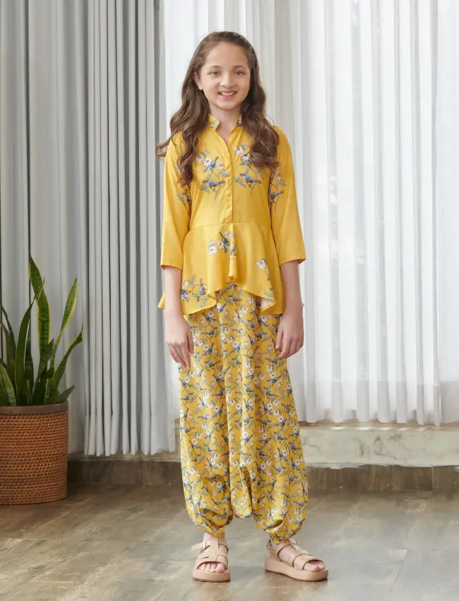 Kesar Yellow Peplum Dhoti Jumpsuit Kids TV_022